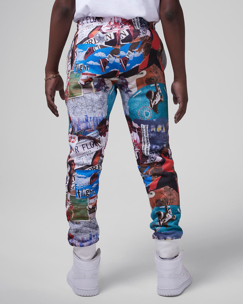 Jordan MJ Brooklyn Big Kids' Fleece Printed Pants 'Sail/Multi'