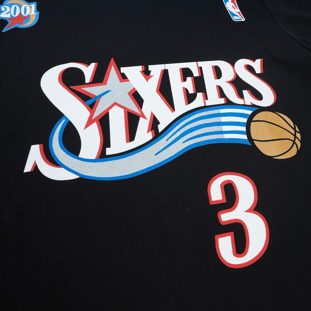 Mitchell & Ness NBA Hard Wood Classic Name & Number Tee T-shirt Allen Iverson Philadelphia 76ers 'Blue'