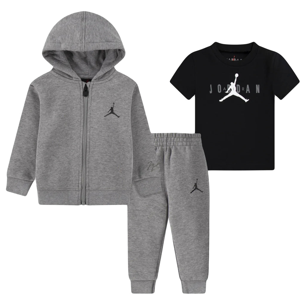 Jordan Essentials Fleece Little Kids 3 Pieces Set 'Carbon Heather/Black'