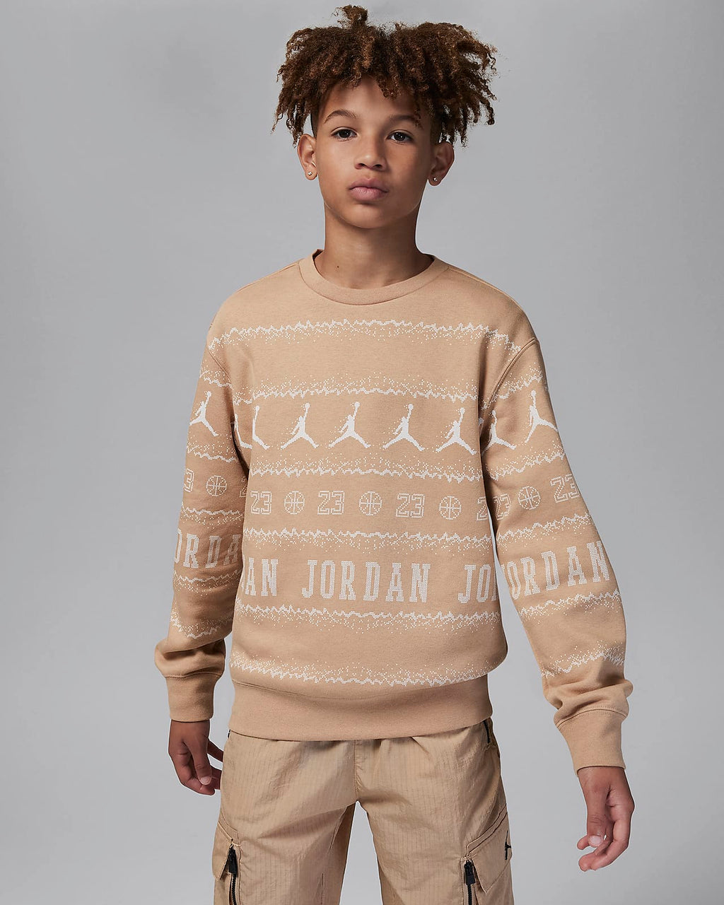 Jordan MJ Holiday Fleece Crew Big Kids Top 'Hemp'