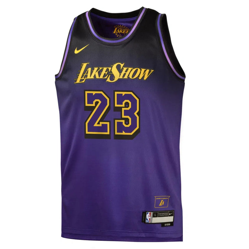 Nike LeBron James Los Angeles Lakers City Edition Boys Jersey 'Purple/Black'