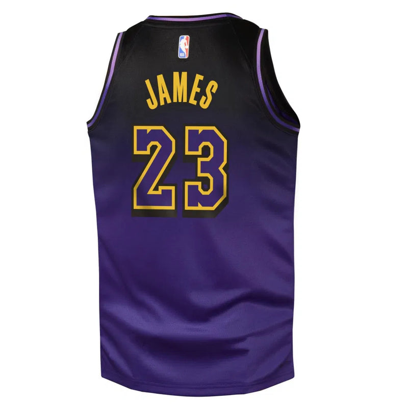 Nike LeBron James Los Angeles Lakers City Edition Boys Jersey 'Purple/Black'