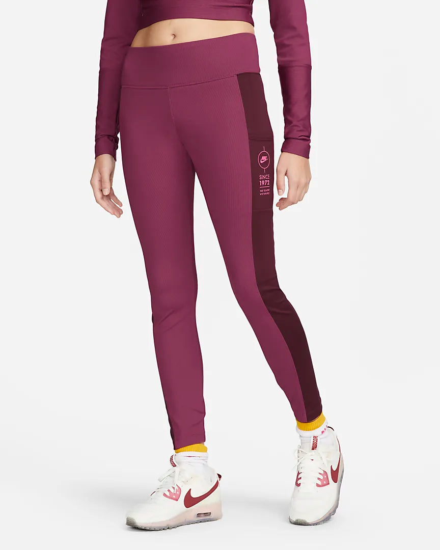 Nike Sportswear Women's Ribbed Sports Utility Leggings with Pockets 'Rosewood/Maroon'