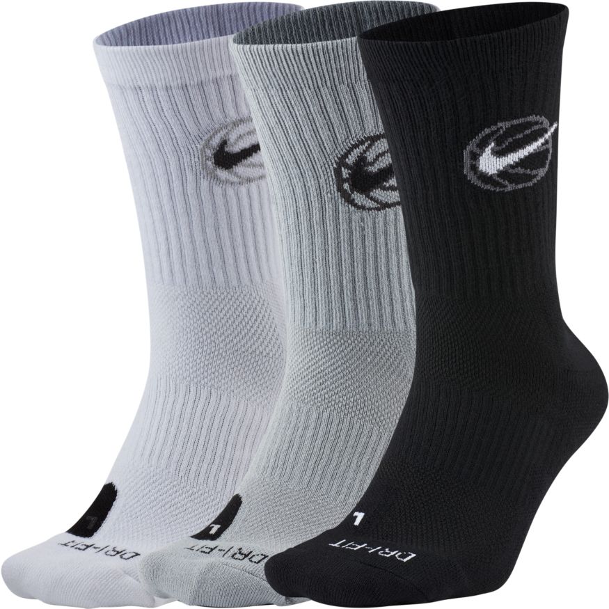 Nike Everyday Crew Basketball Socks (3 Pairs) 'White/Black/Grey'