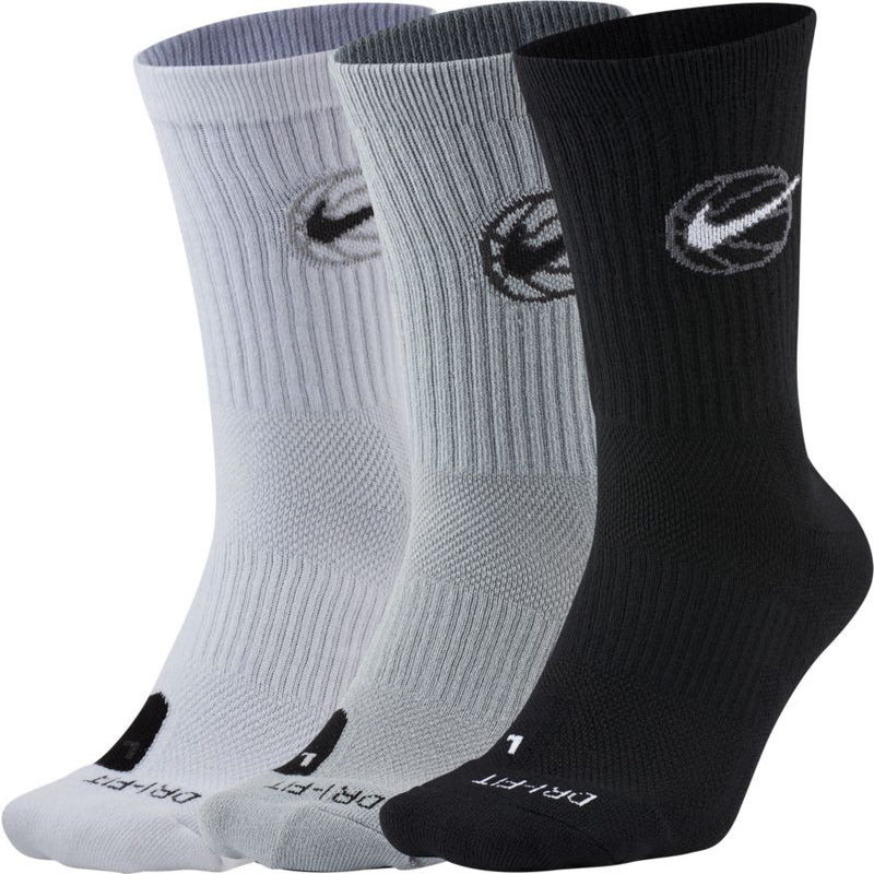 Nike Everyday Crew Basketball Socks (3 Pairs) 'White/Black/Grey'