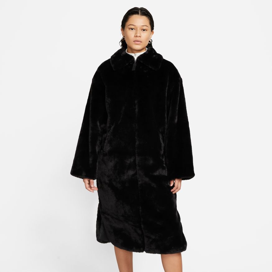 Nike Sportswear Women's Faux Fur Long Jacket 'Black/White'